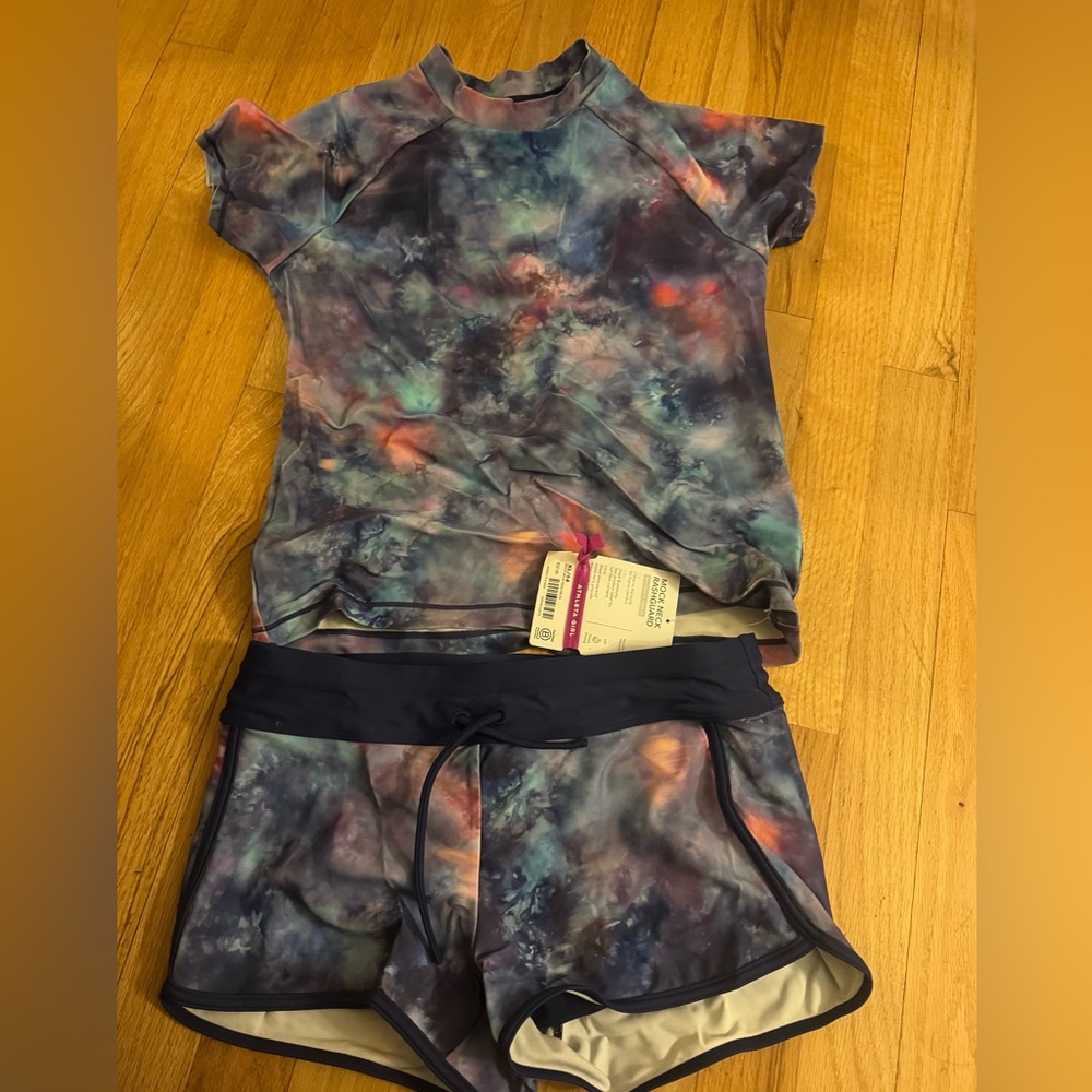 NWT Athleta GIRL multi tie dye Mock rash/set
